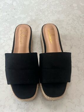 Lulu's Black Slide Espadrille Mules
